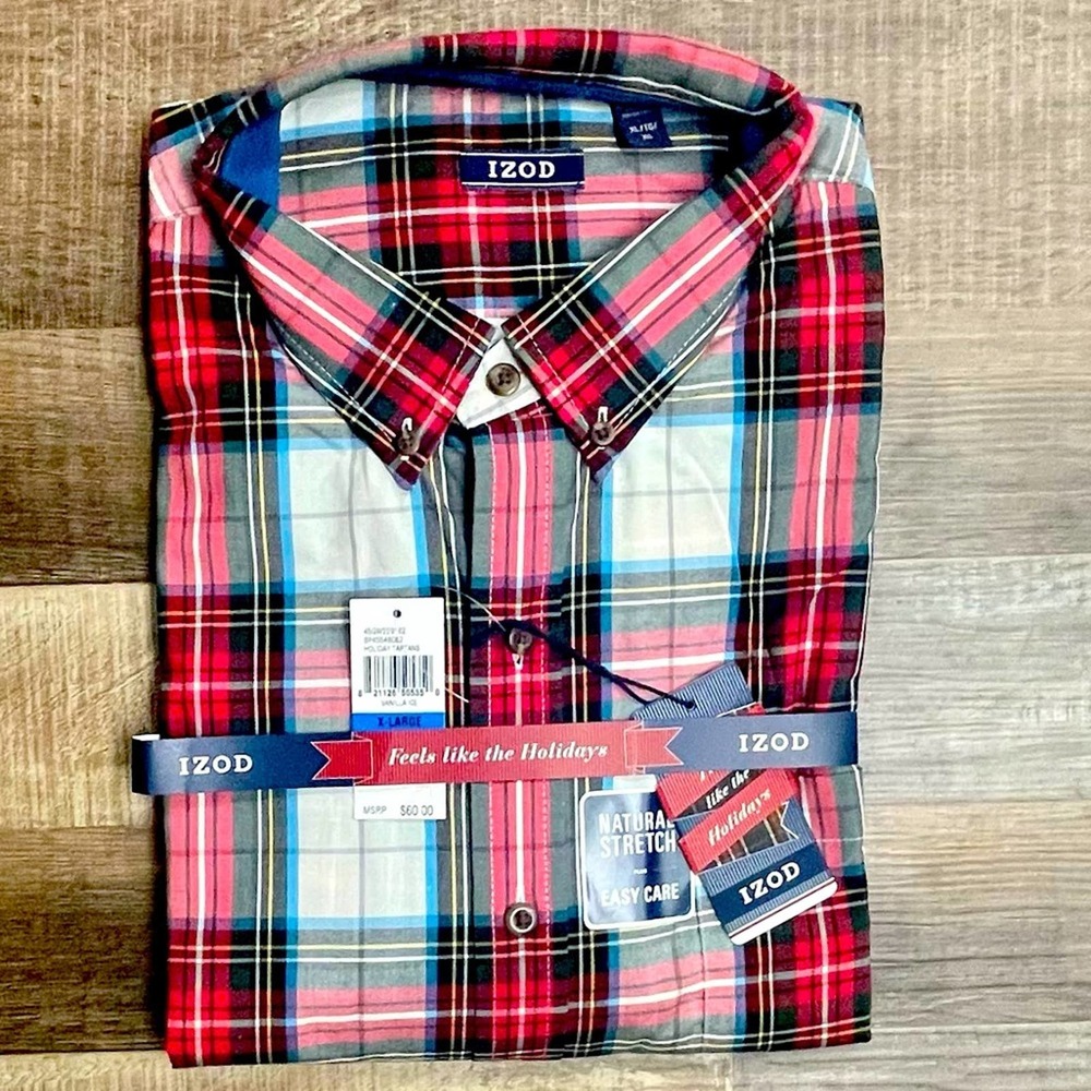 IZOD Christmas Plaid Dress Shirt